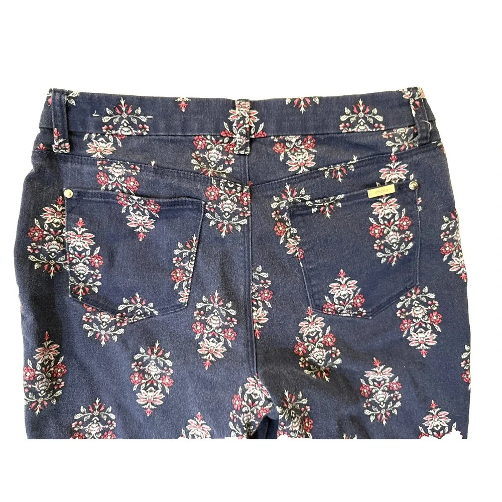 Chico's Floral Print Jeans Womens 28 Navy‎ So Slimming Girlfriend Ankle Boho